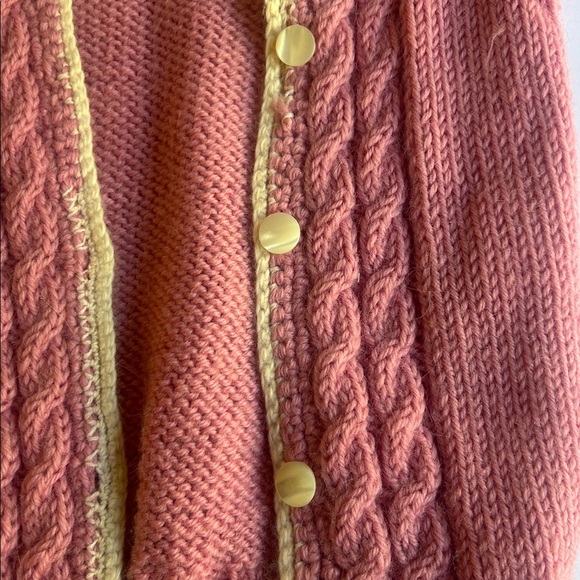 Vintage Pink Cable Knit Cardigan with White Buttons - Picture 2 of 5